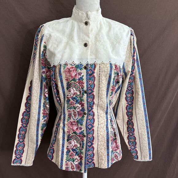 Vintage Women’s Roper Rustic Western Button Down Top 9/10 Floral Eyelet - Picture 1 of 10